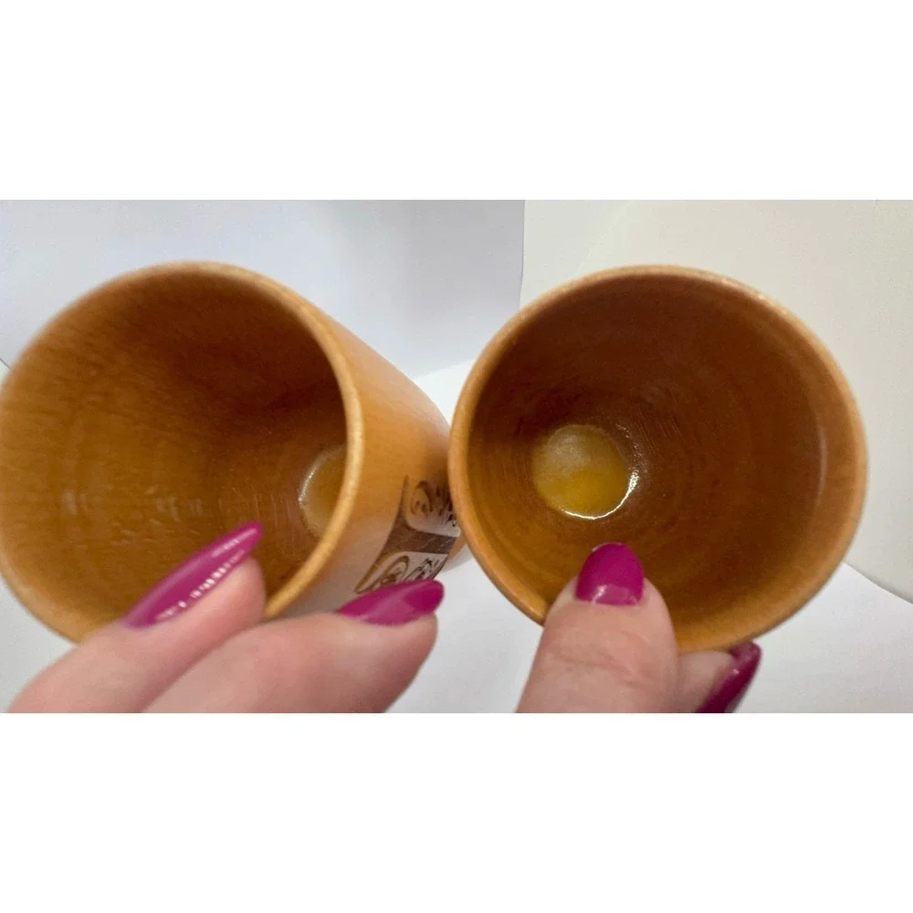 Two wooden monogrammed 'N' wine glasses. NEW.